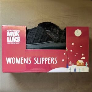 Muk Luks Black Slippers Get these super cozy slippers 9-10